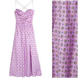 Zara Satin Floral Tie Back Dress Size M NWT